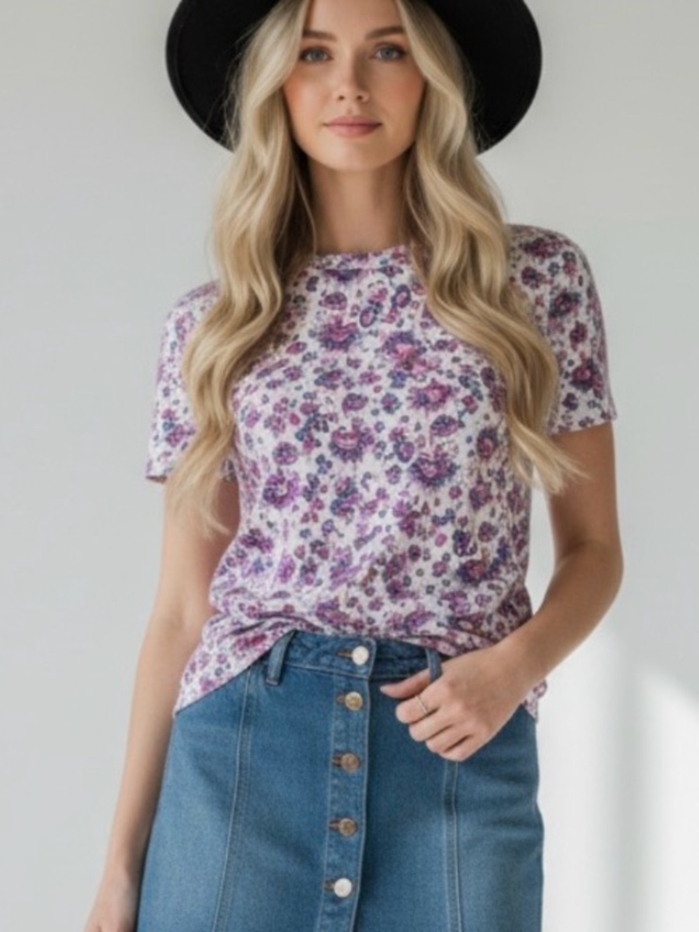 Talbots Floral Short Sleeve Tee - White and Pink